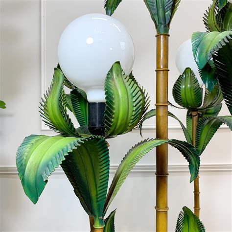 1950's Italian Green Faux Bamboo Palm Tree Floor Lamp For Sale at 1stDibs