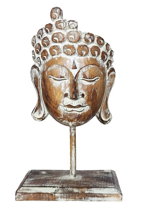 Home Decor Showpiece. Wooden Buddha Mask Sculpture on Stand Carved by ...