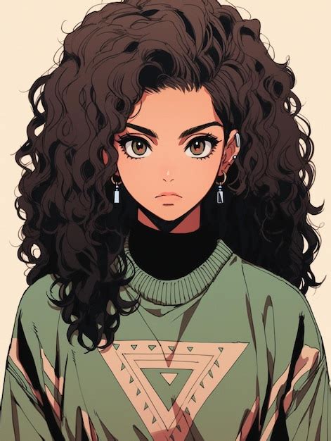 Premium AI Image | Anime girl with long curly hair wearing a green ...