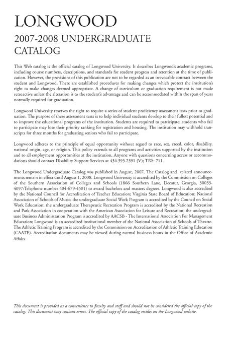 Longwood University Catalog 2007-2008 by Greenwood Library - Issuu
