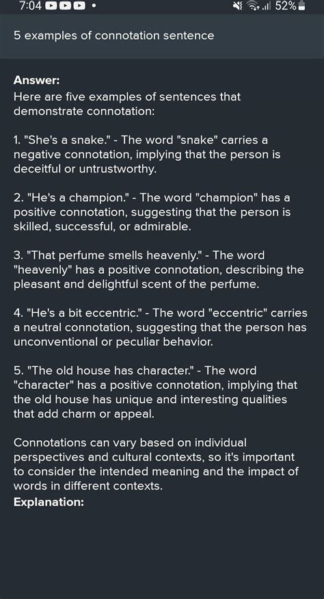 5 examples of connotation sentence - Brainly.ph