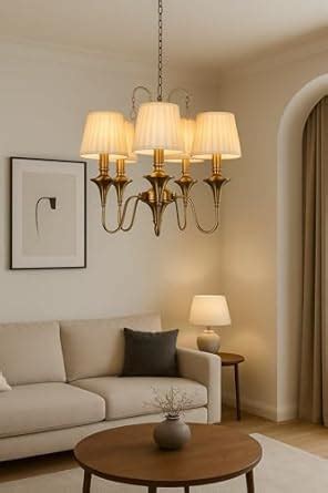 GAUVIK Luxury Gold 5 -Light Chandelier with Pleated Fabric Shades ...
