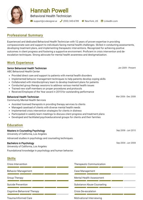 Behavioral Health Technician Resume Example for 2026: Best Writing Guide - CVDesigner.ai