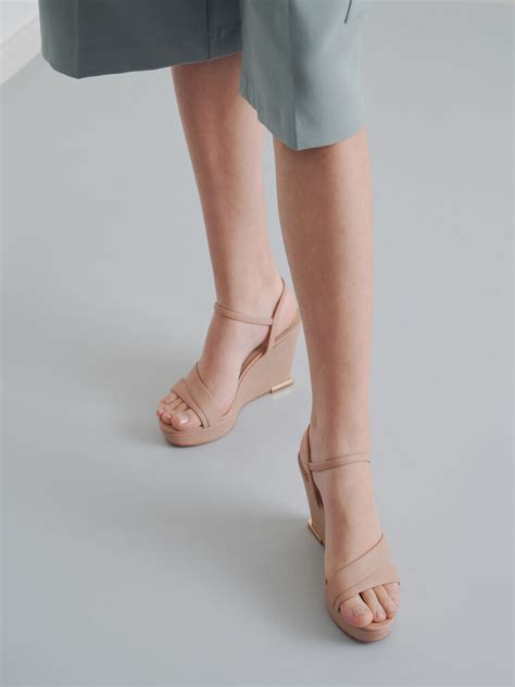Nude Asymmetric Strap Platform Wedges - Nude - Sale - CHARLES & KEITH IN