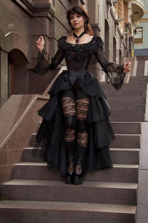 Black Gothic Wedding Dress, Ruffle Skirt, Tight Lacing Corset, Vampire Ball Gown, Alternative ...