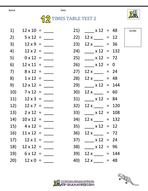 Image result for 12 Times Table Printable Worksheet