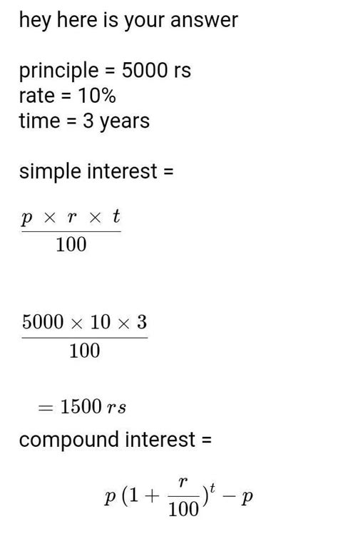 The simple interest on Rs.5000 for 1 year at 10% p.a. is. - Brainly.in