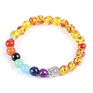 Amber Stone 7 Chakra Stone Bracelet with Buddha Head Yellow,Natural ...