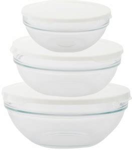 PASABAHCE Glass Storage Bowl Glass Mixing Bowl with Lid (Set of 3 Pcs ...