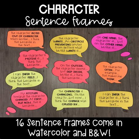 16 sentence frames to help students think DEEPER about characters ...