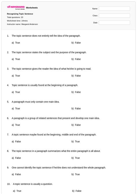 50+ Topic Sentence worksheets for Class 8 on Wayground | Free & Printable