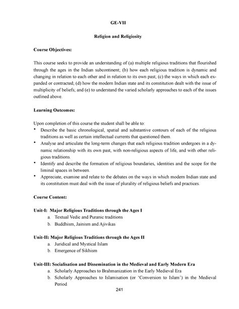 Religion and Religiosity GE syllabus to refer - GE-VII Religion and ...