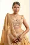 Buy Yellow Organza, Satin Beads, Dori Pre-draped Lehenga Saree With ...