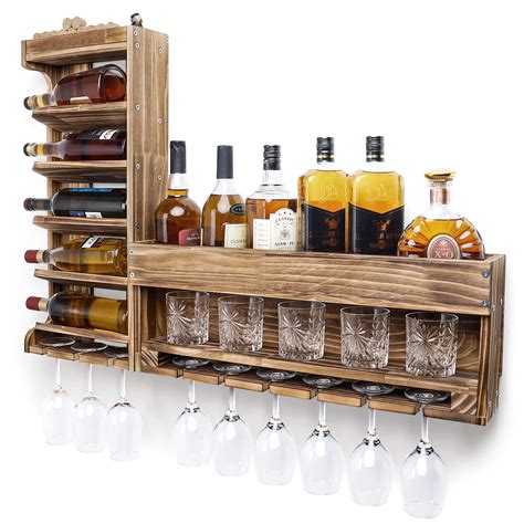 Homde Wine Rack Wall Mounted Wood,Wine Shelf with Bottle Stemware Glass ...