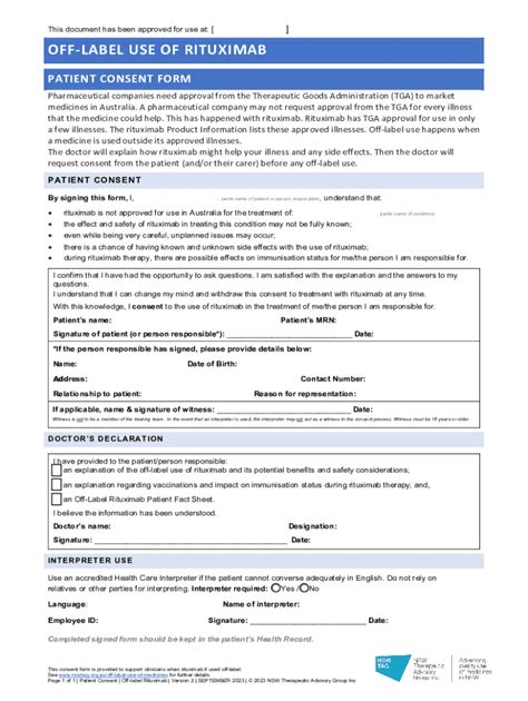 Fillable Online Patient Consent for Off-label Use of Rituximab 2023 Fax ...