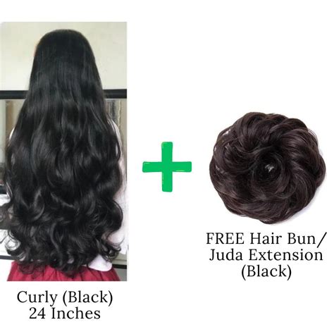 Set Of 2 "24 Inches" Clip In Natural Hair Extensions + 2 FREE Hair Bun ...