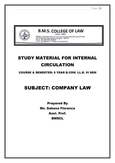 Company law sunil - STUDY MATERIAL FOR INTERNAL CIRCULATION COURSE ...