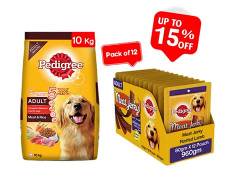 Pedigree Adult Meat and Rice 10 Kg + Pedigree Meat Jerky Roasted Lamb ...