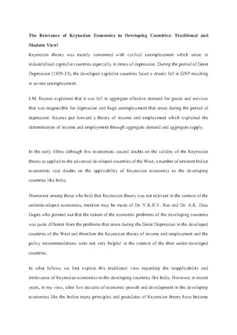 The Relevance of Keynesian Economics to Developing Countries - During ...