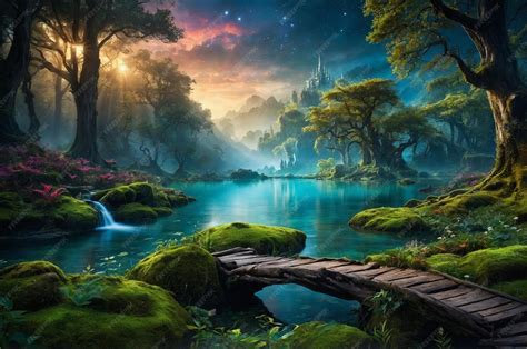 Fantasy landscape desktop wallpaper with enchanted forest and magic ...