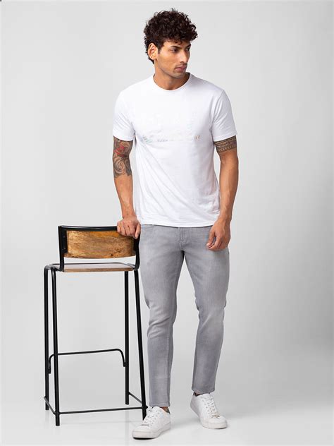 Spykar Men Light Grey Cotton Stretch Slim Fit Tapered Length Jeans (Kano)