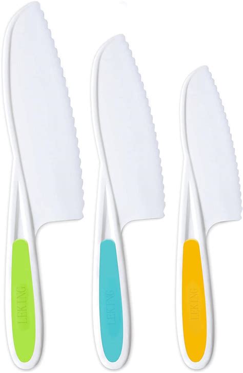 Buy Leking 3 Pcs Kids Kitchen Knife, Plastic Serrated Edges Kids Knife ...