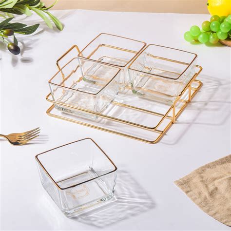 Gold Rim Crystal Bowls Tray Set Of 5 200ml Online - Premium Section ...