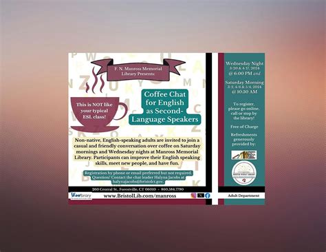 Coffee Chat for English as Second Language Speakers, Manross Memorial ...