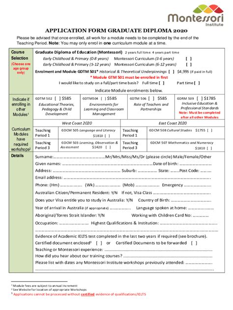 Fillable Online APPLICATION FORM GRADUATE DIPLOMA OF EDUCATION ...