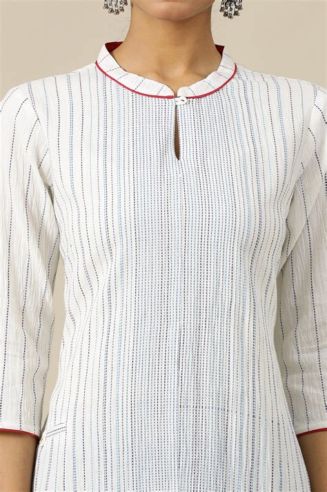 Buy White Geometric Printed Pure Cotton Soft & Breathable Kurta in ...