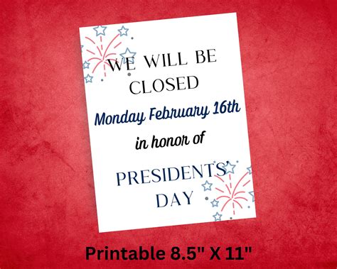Presidents' Day Printable Closed Sign 2026, Presidents Day Printable ...