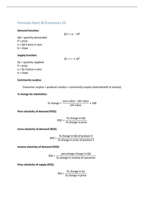 Summary IB Economics Formula Sheet - IB economics - Stuvia US