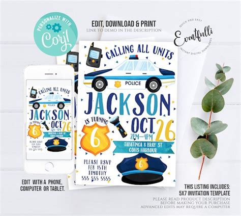 EDITABLE Police Birthday Invitation Police Officer Invitation - Etsy India