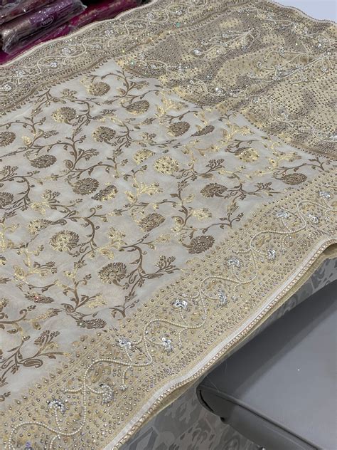 Beige Baghban Jaal Banarasi Georgette Hand Embroidery Saree
