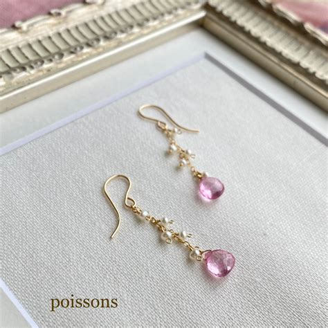 ピンクトパーズと淡水パールの14kgfピアス | poissons