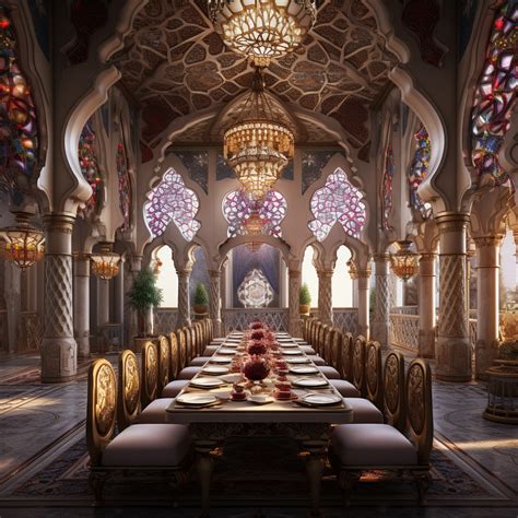 Middle Eastern Decor in a Fantasy Castle Dining Hall