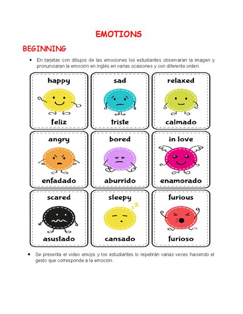 Guias Ingles - copia - EMOTIONS BEGINNING En tarjetas con dibujos de ...