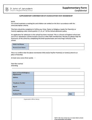 Fillable Online SUPPLEMENTARY CONFIRMATION OF CHURCH/OTHER FAITH ...