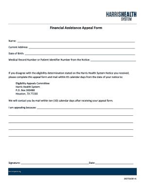 Financial Assistance Appeal Form - Harris Health System - Fill and Sign ...