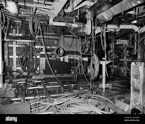 An interior view of the combat information center on the guided missile ...