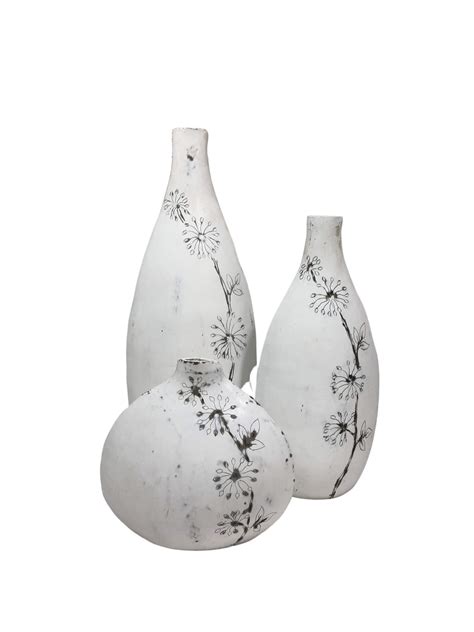 Set of White Ceramic Vases - Decorative Large Floor Vases