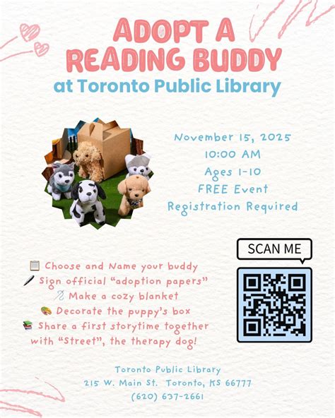 Adopt a Reading Buddy Day at Toronto Library, 215 W. Main, Toronto, KS ...