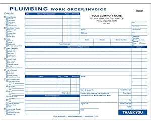 Plumbing Work Order/Invoice, 3 Copy (Triplicate) 11"x8.5 ...