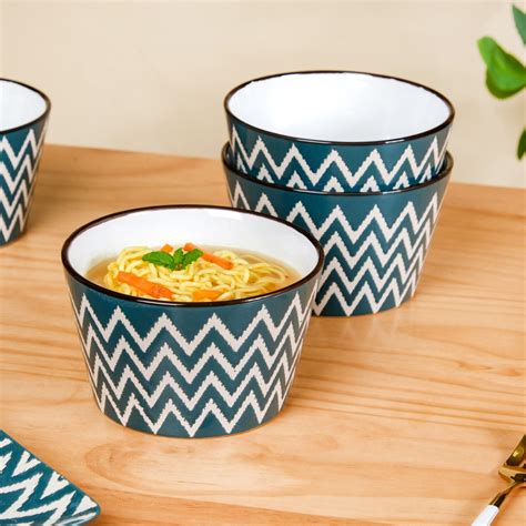 Green Ceramic Oscilla Serving Bowl Set Of 4 650ml Online - Premium ...