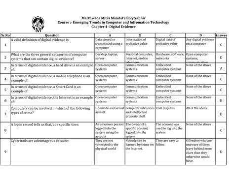 Chapter 4 digital evidence - Sr Question A B C D Answer 1 A valid ...