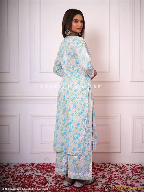 Meher Mulmul Cotton Chikankari Kurta Set - Green |The Chikan Label