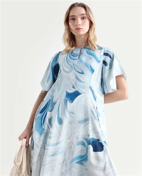 Rareism Women'S Pesto Light Blue 3/4Th Sleeve V-Neck Balloon Fit ...
