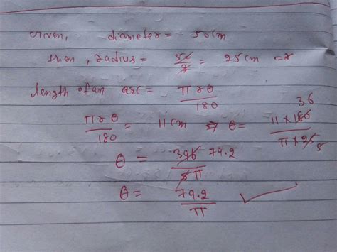 find the angle subtended at the centre of the circle of diameter 50cm ...