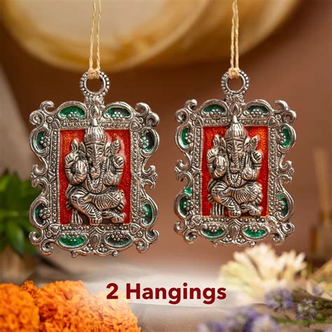Twin German Silver Ganpati Wall Hanging Decor | The Zappy Box