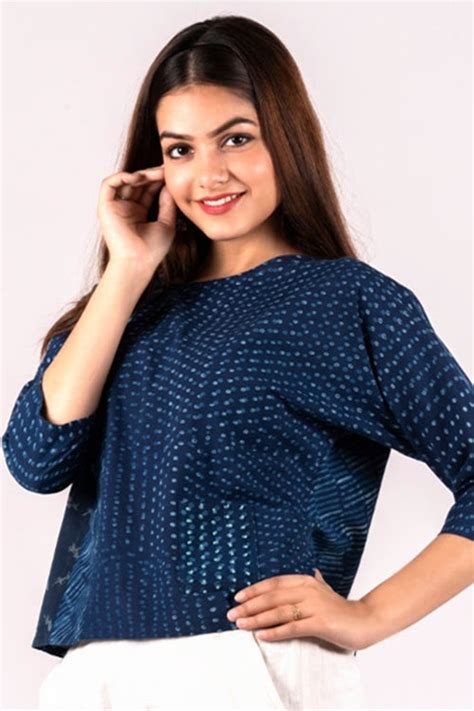 Dharan 'Neel Patch Work Top' Indigo Block Printed Top-1 – Okhaistore